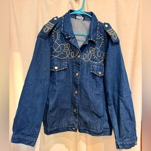 Vintage Jean Jacket with Gold Embroidery & Embellishments